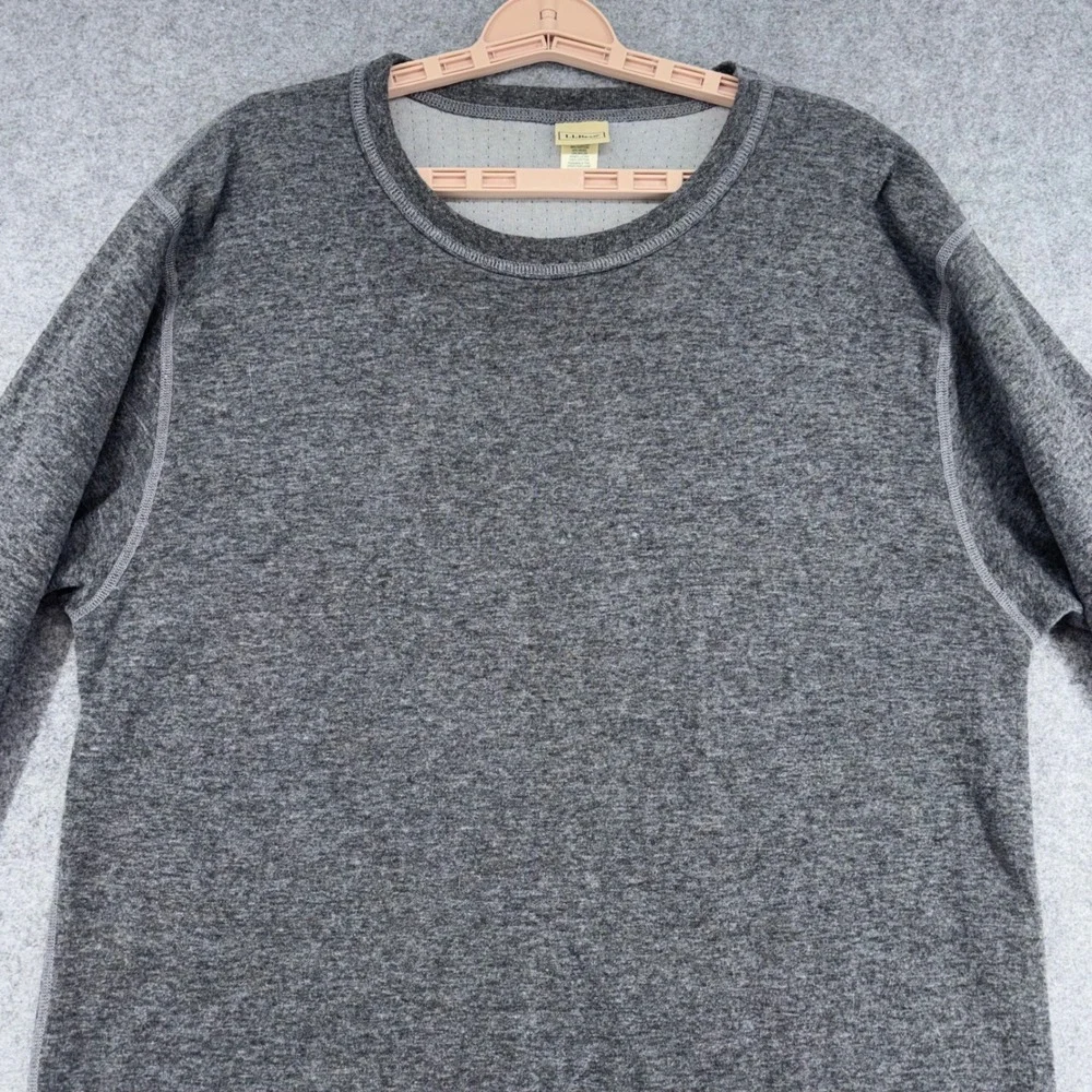 LL Bean Mens Gray Cotton Wool Blend Thermal Base Layer Crewneck Shirt L REG